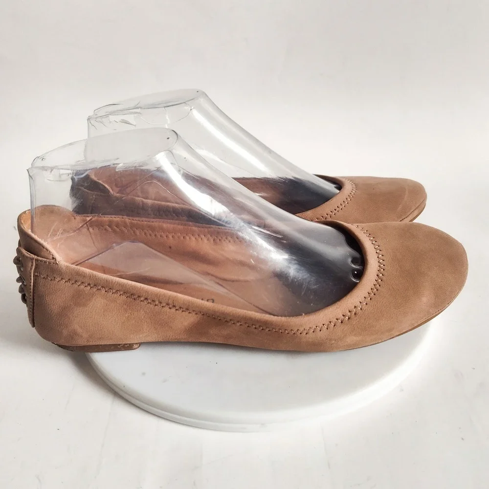 Lucky Brand Ballet‎ Flats Size 6 Tan Leather Lace Up Heel Slip On Shoes